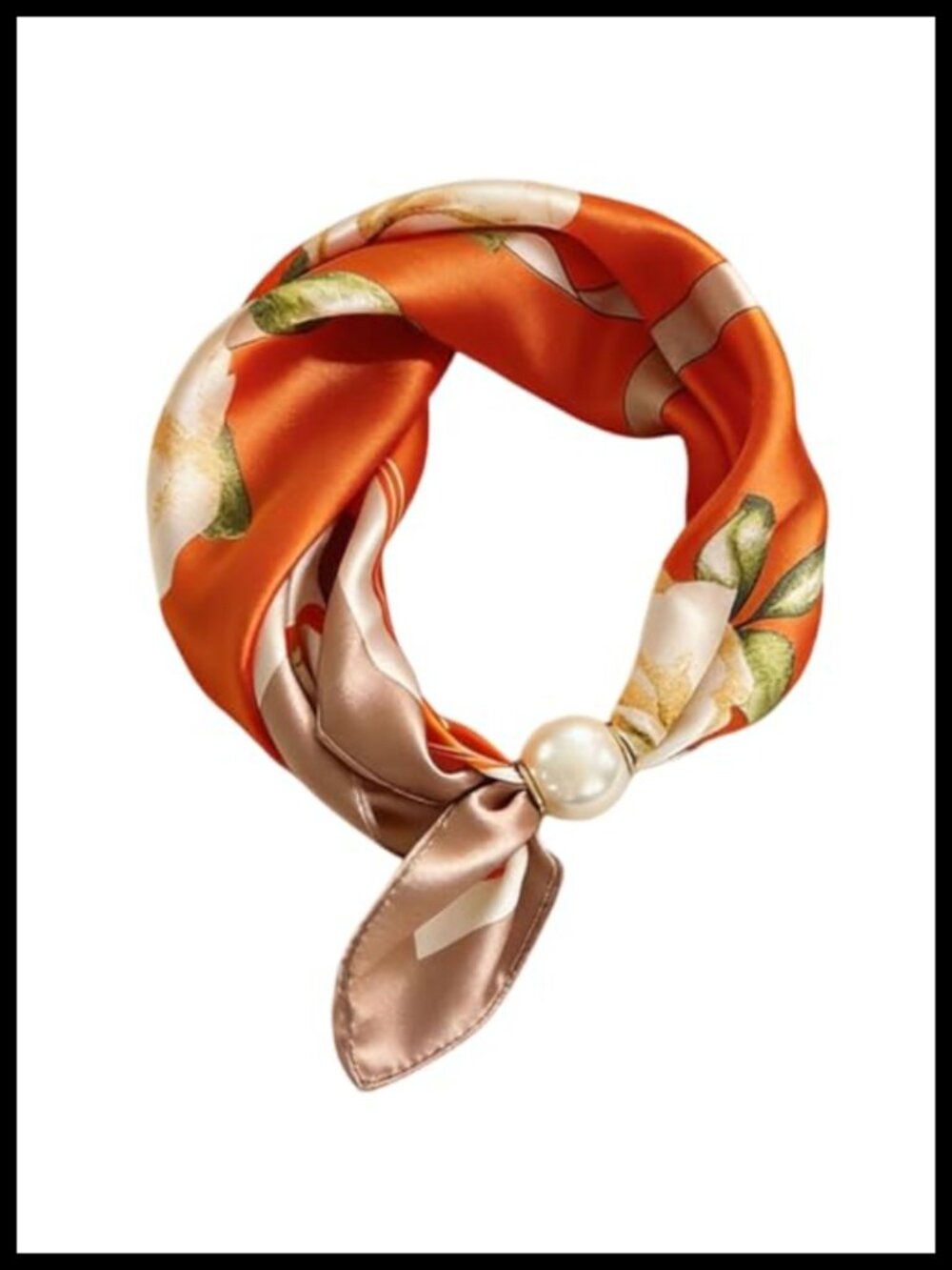 Polyester Satin Silk Scarf Magnetic Pearl Buckle Neck Tie Headscarf